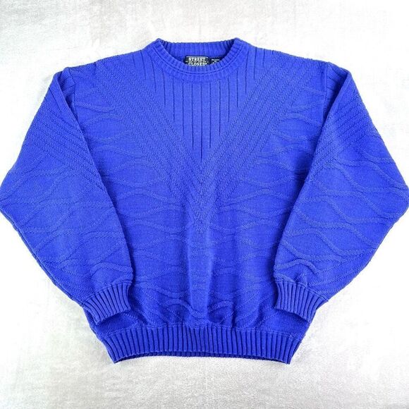 Vintage STREET‎ CLOSED Sweater Womens XL Blue/Purple Heavy Knit Pullover - Picture 1 of 7